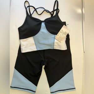 Sage Collective Sports Bra/Pants Set, XS, Black/White/Blue, NWT